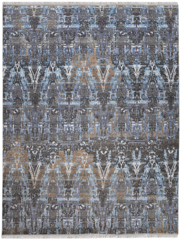 Hand Made Best Affordable Wool Bamboo Silk Carpet, Blue & Black