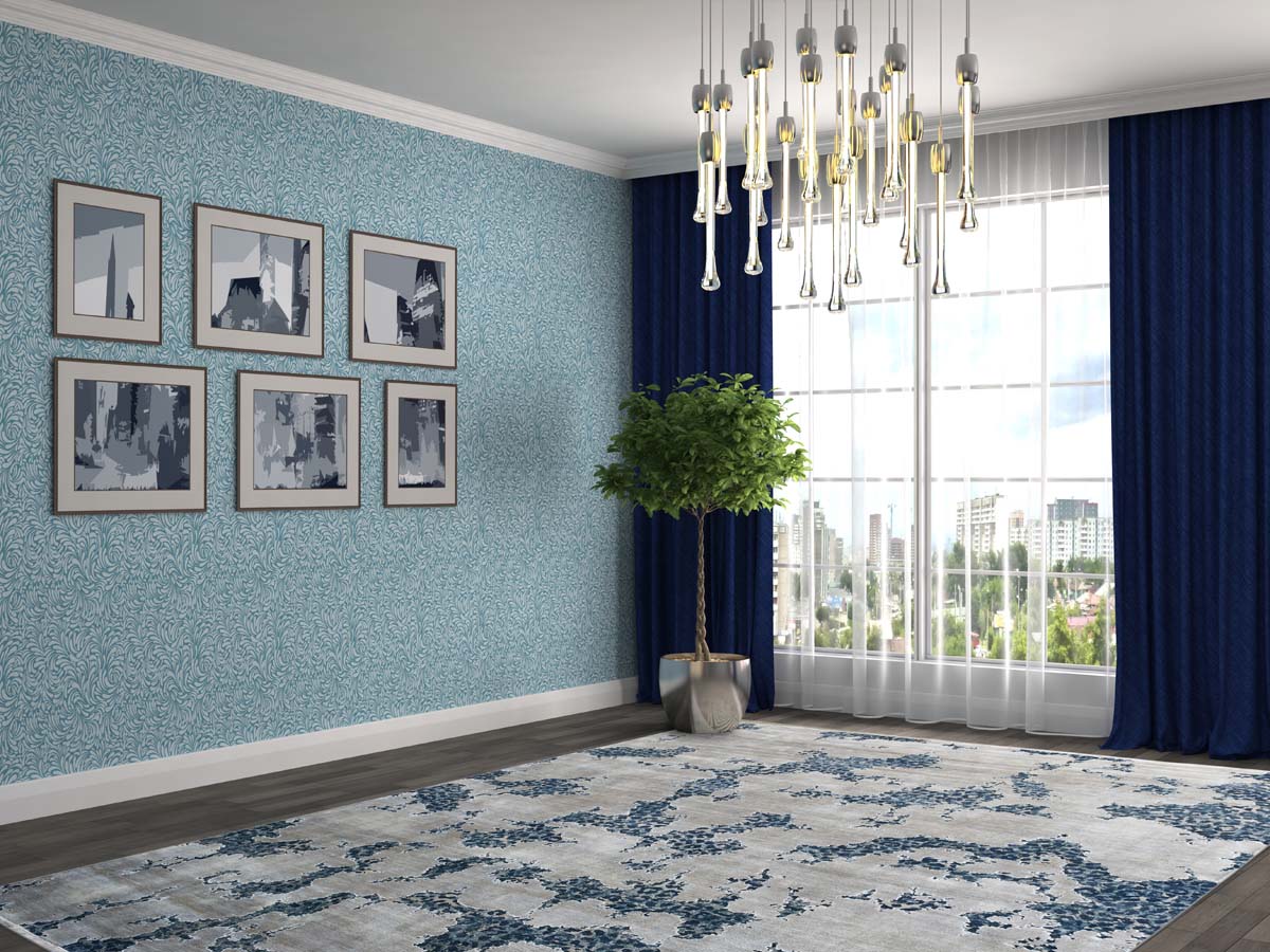 Modern Design Hand Knotted Wool Carpet, Blue&White