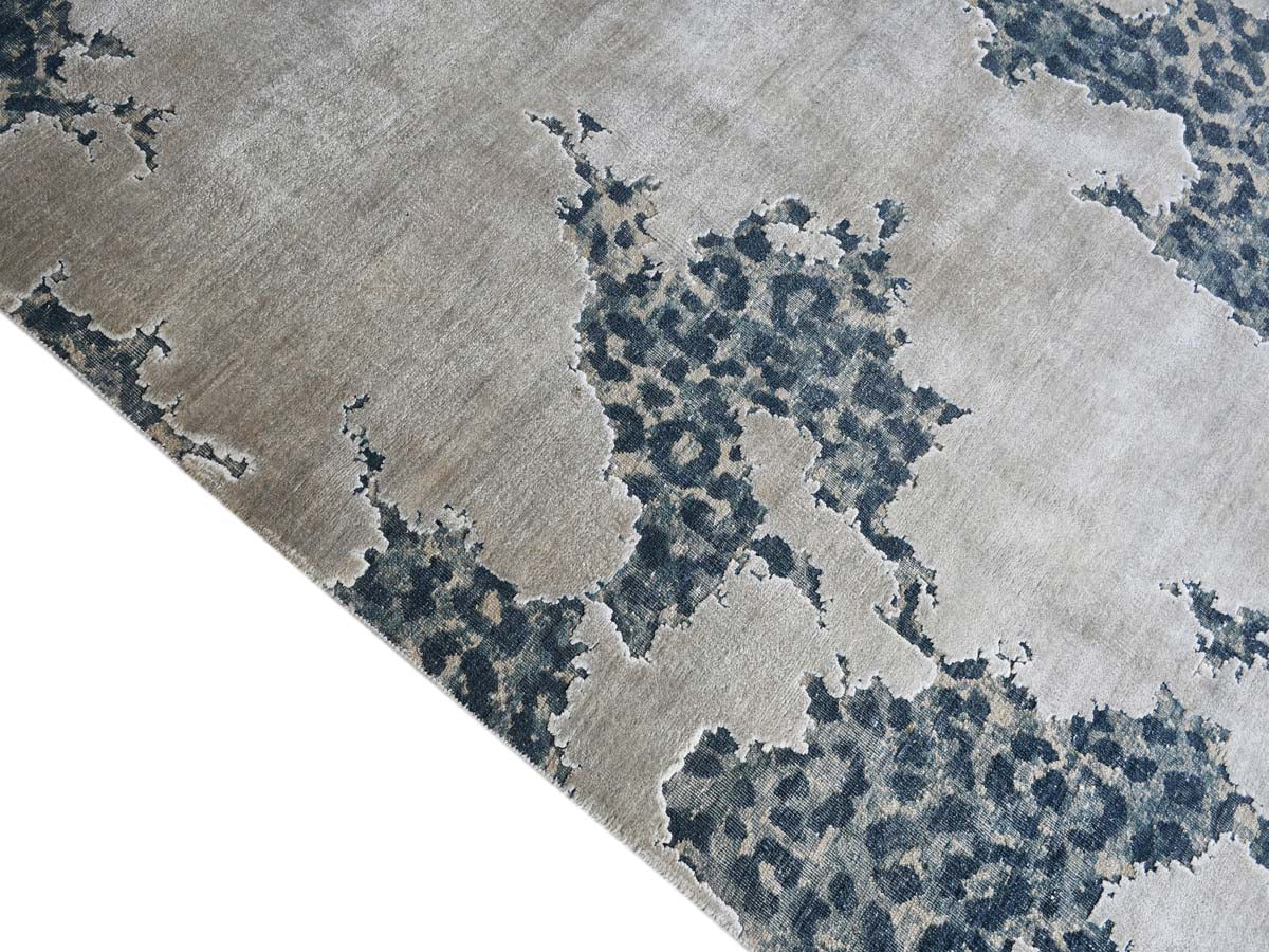 Modern Design Hand Knotted Wool Carpet, Blue&White