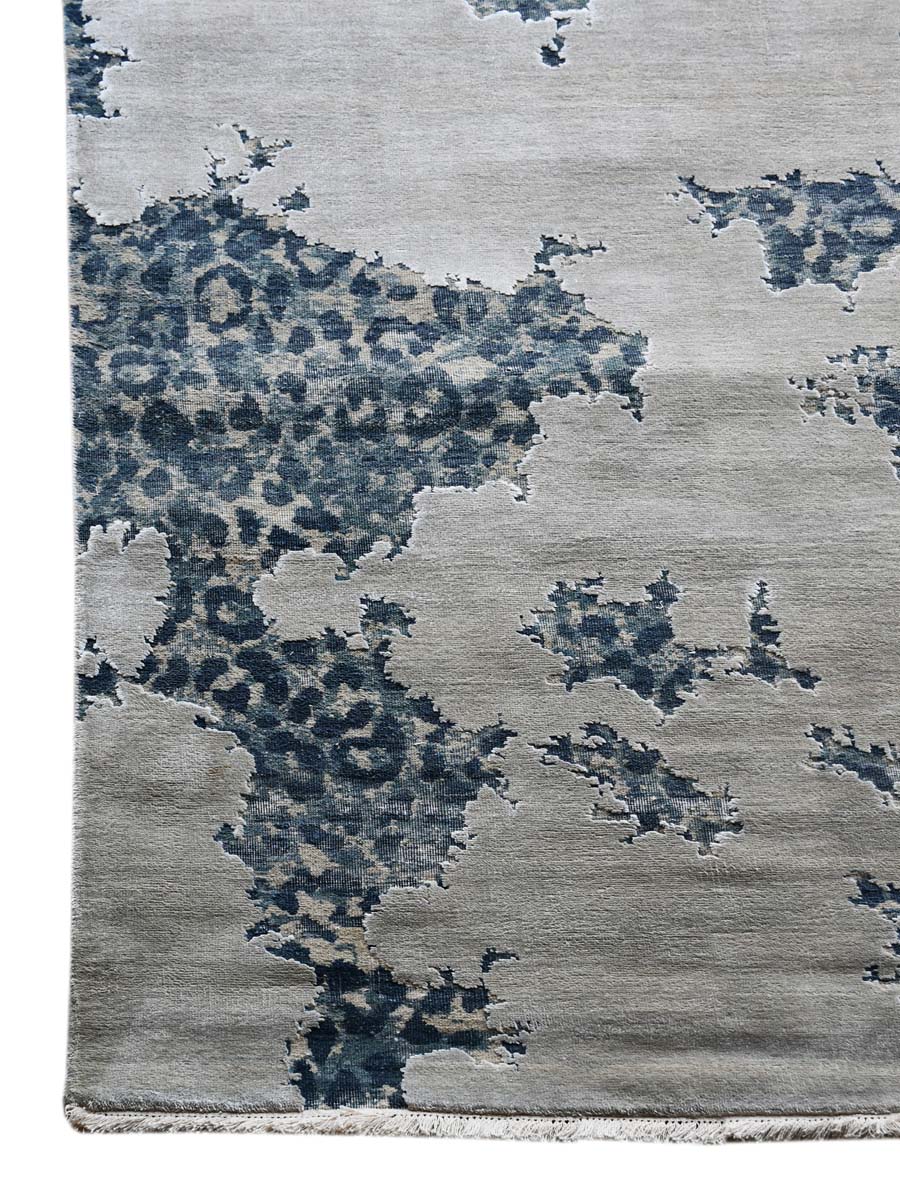 Modern Design Hand Knotted Wool Carpet, Blue&White