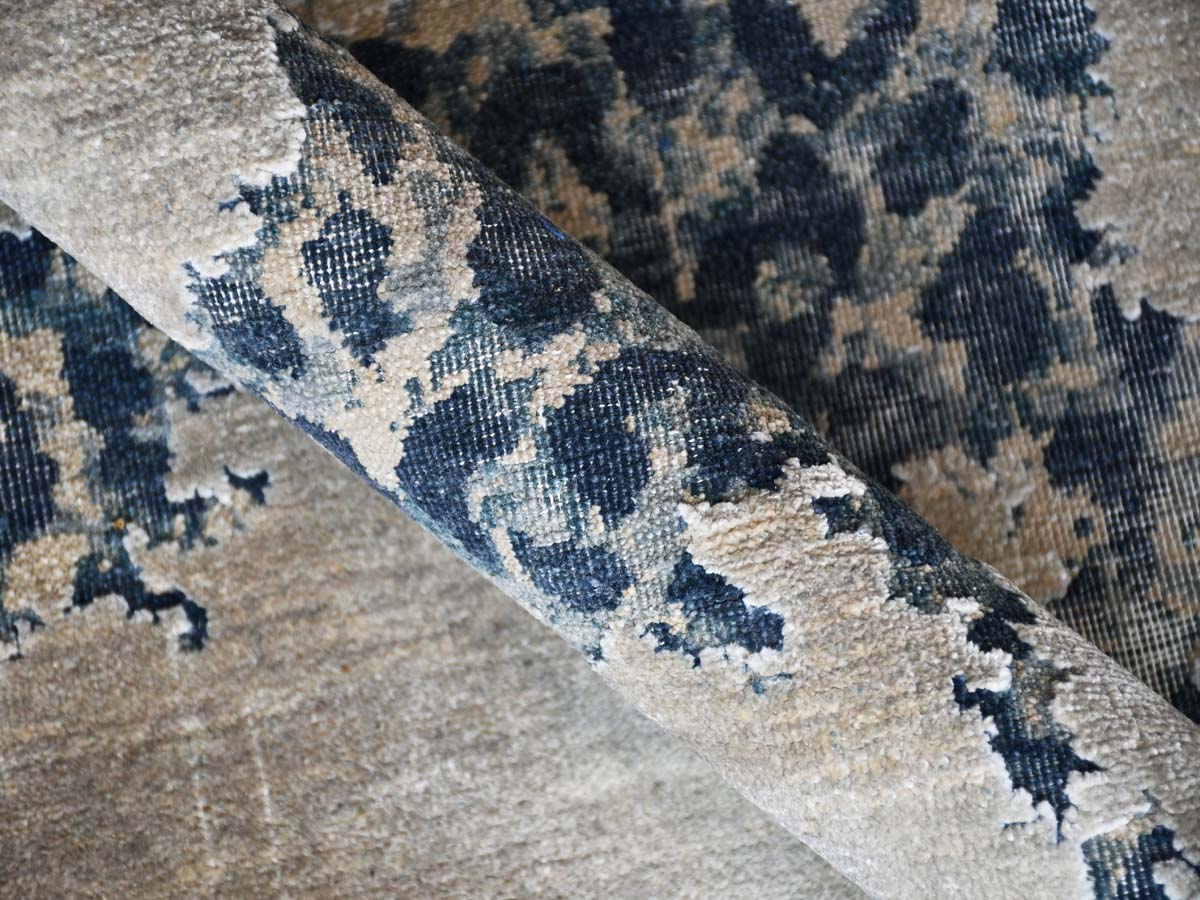 Modern Design Hand Knotted Wool Carpet, Blue&White