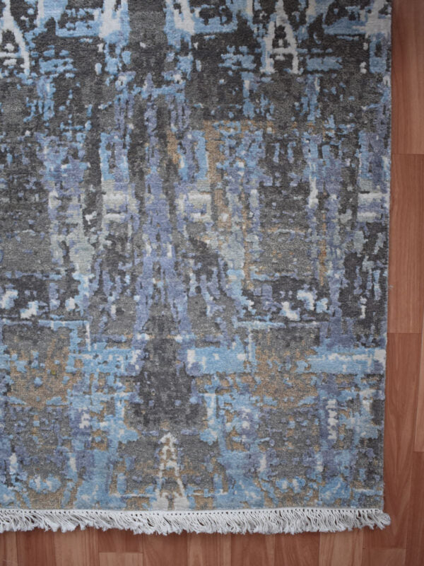 Hand Made Best Affordable Wool Bamboo Silk Carpet, Blue & Black