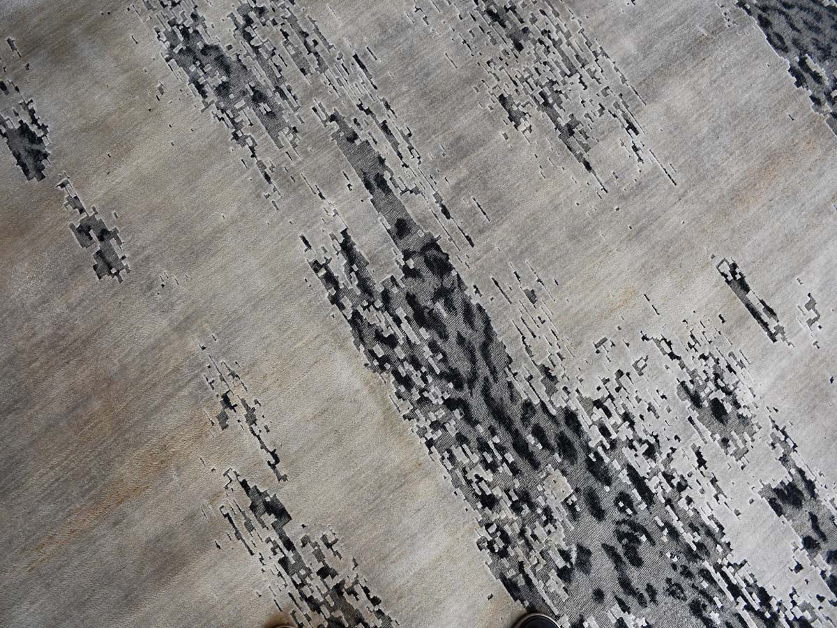 Handmade Modern Designer, Exclusive Knotted Modern Carpet, Grey & white