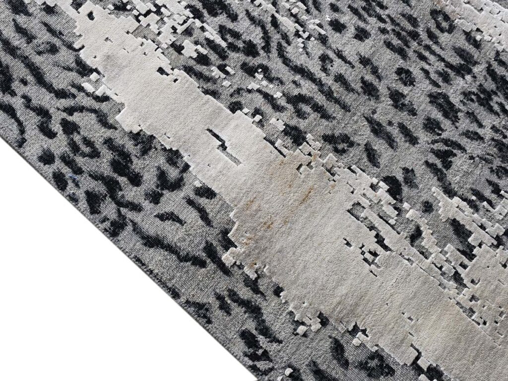 Handmade Modern Designer, Exclusive Knotted Modern Carpet, Grey & white