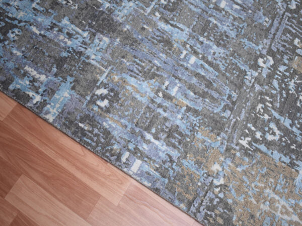 Hand Made Best Affordable Wool Bamboo Silk Carpet, Blue & Black