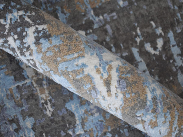 Hand Made Best Affordable Wool Bamboo Silk Carpet, Blue & Black