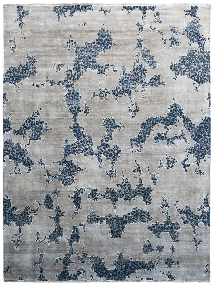 Modern Design Hand Knotted Wool Carpet, Blue&White