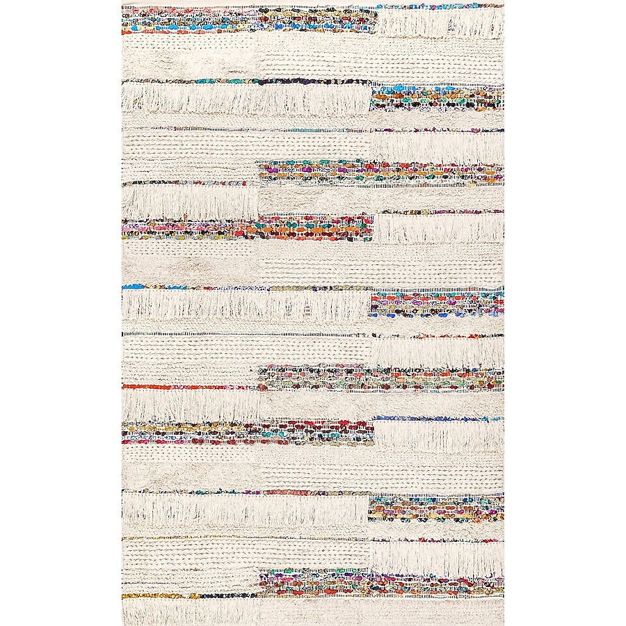 Handwoven Cotton Wooled Multi-Ivory Rug for Living Room