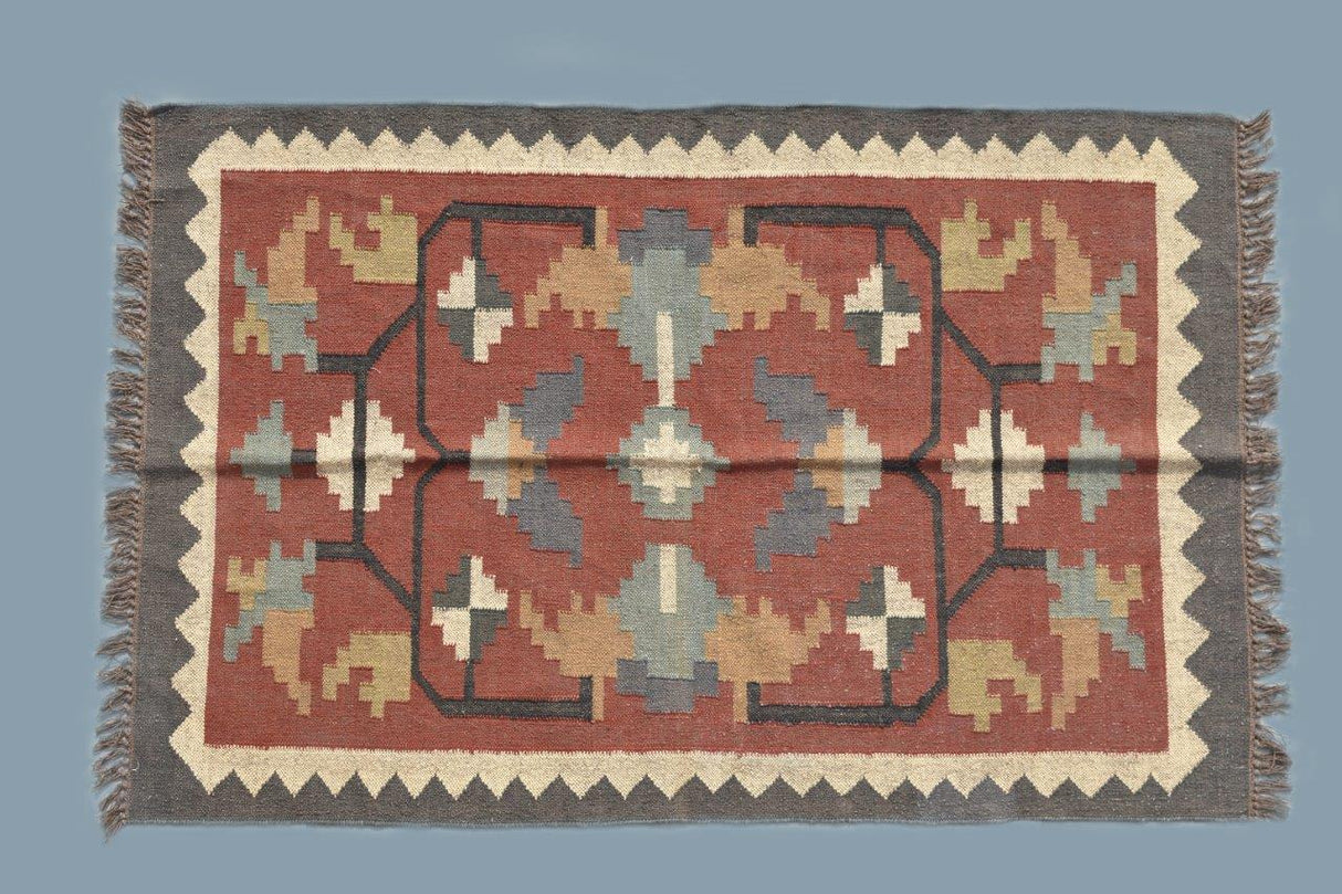 Turkish Kilim Rug – Handmade Red Rug for Living Room