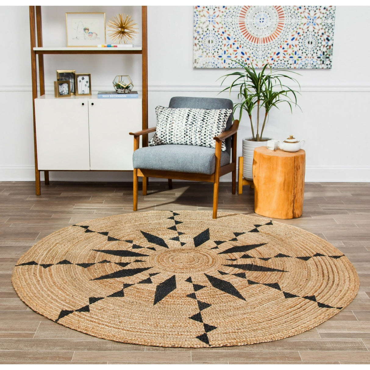 Boho Round Jute Rug – Hand-Braided Natural Fiber Floor Accent