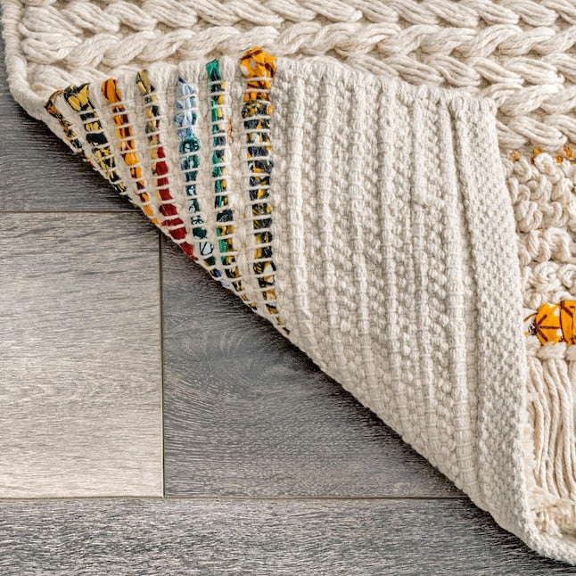 Handwoven Cotton Wooled Multi-Ivory Rug for Living Room