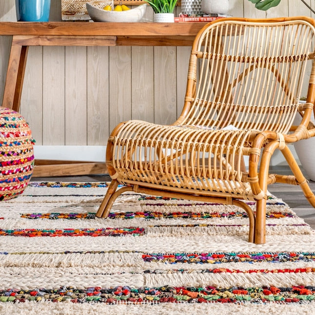 Handwoven Cotton Wooled Multi-Ivory Rug for Living Room