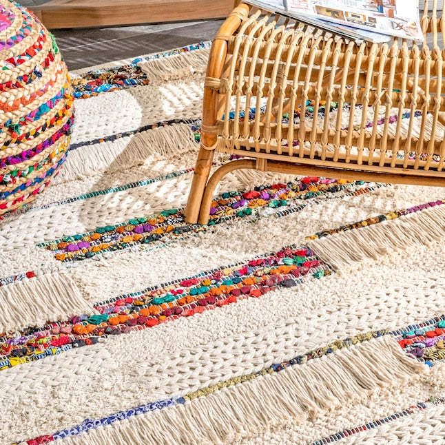 Handwoven Cotton Wooled Multi-Ivory Rug for Living Room