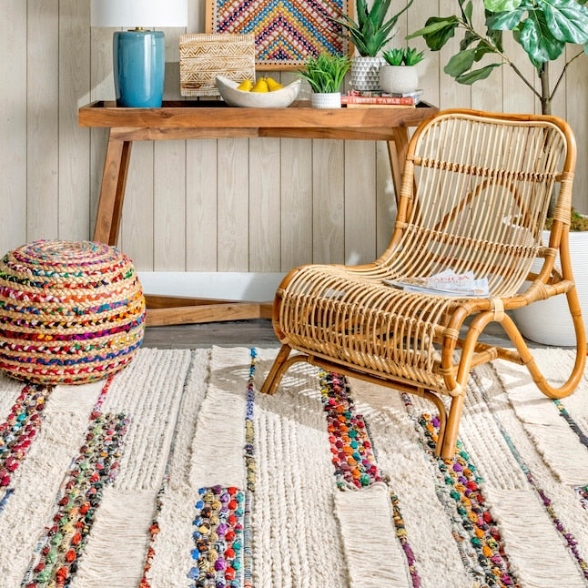 Handwoven Cotton Wooled Multi-Ivory Rug for Living Room