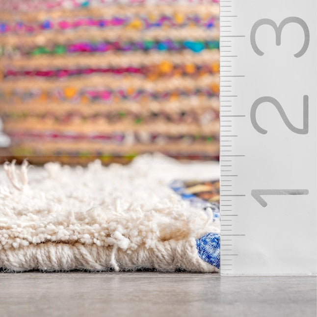 Handwoven Cotton Wooled Multi-Ivory Rug for Living Room