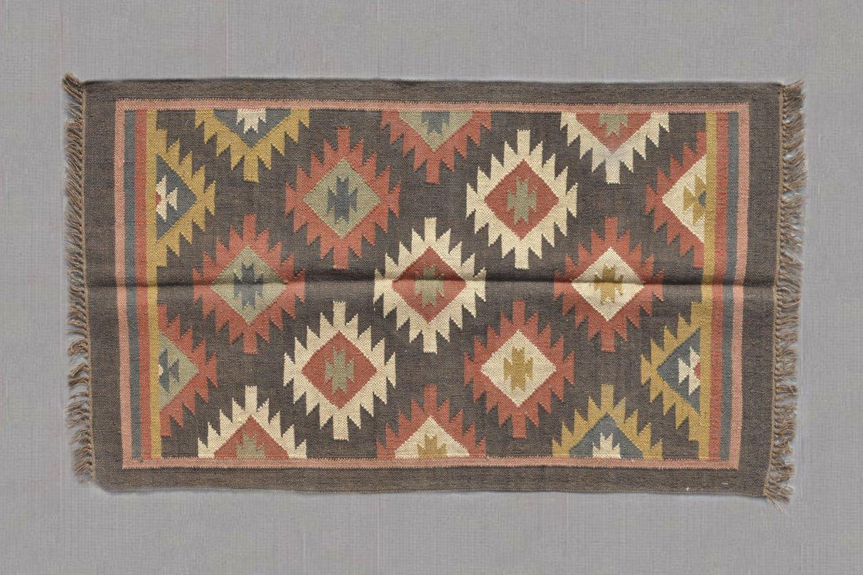 Boho Wool Jute Kilim Rug Handmade Navajo Rug