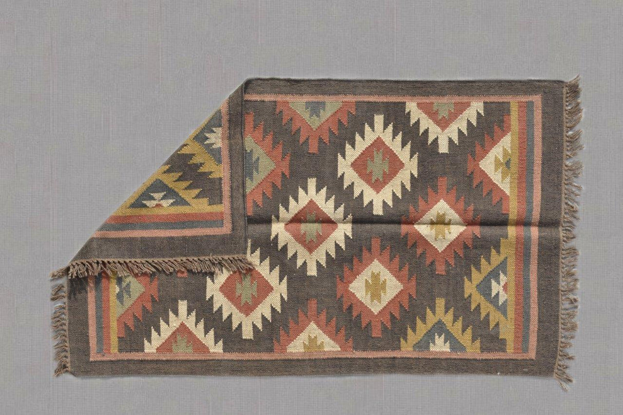 Boho Wool Jute Kilim Rug Handmade Navajo Rug