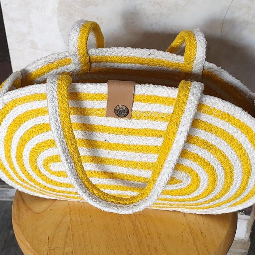 Yellow Jute Handbag, Jute Bags for Women