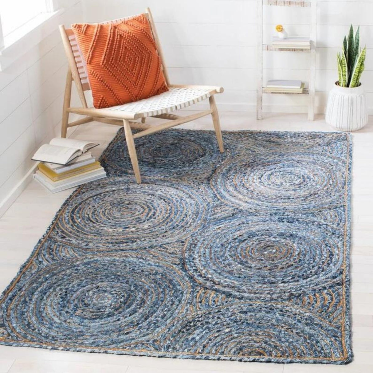 Blue Hand Braided Denim Jute Recycle Rug