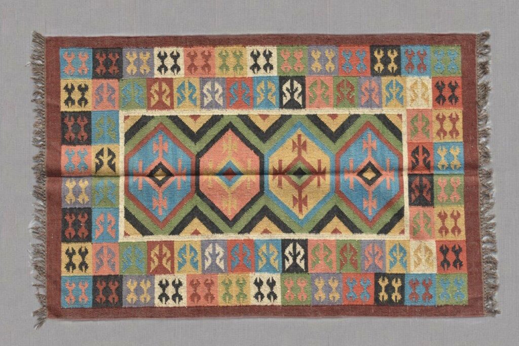 Boho Wool Jute Kilim Rug Handmade Multicolor Rug