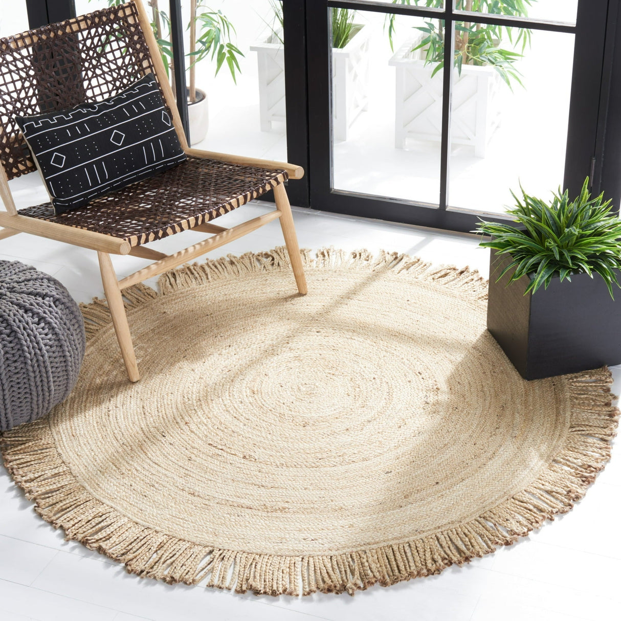 Braided Fringed Area Rug – Solid Color Handcrafted Floor Rug