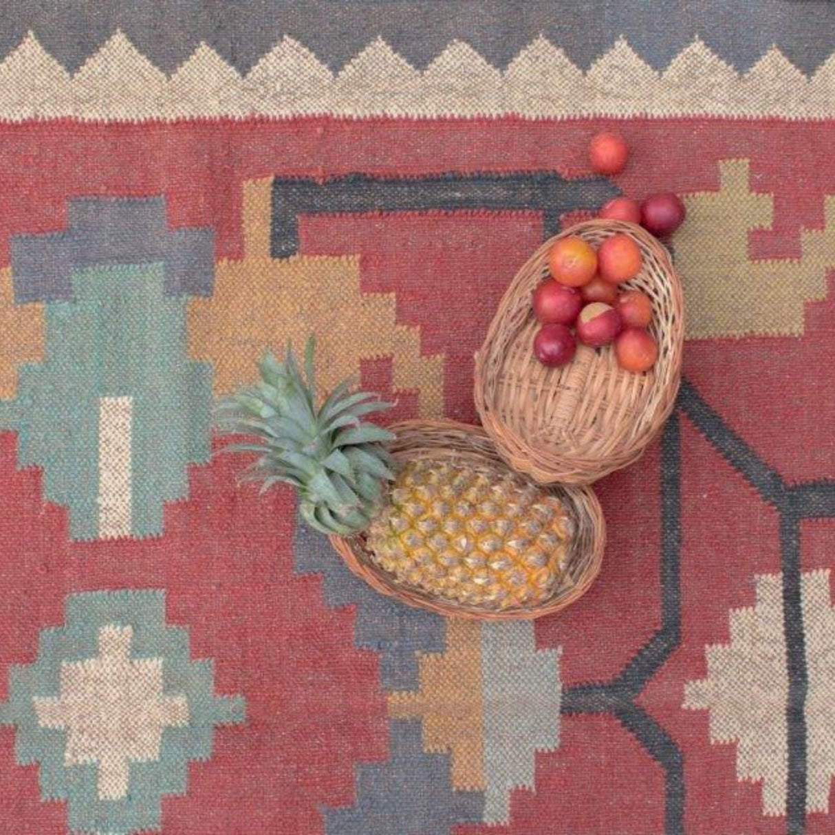 Turkish Kilim Rug – Handmade Red Rug for Living Room