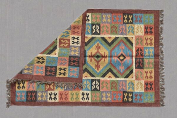 Boho Wool Jute Kilim Rug Handmade Multicolor Rug