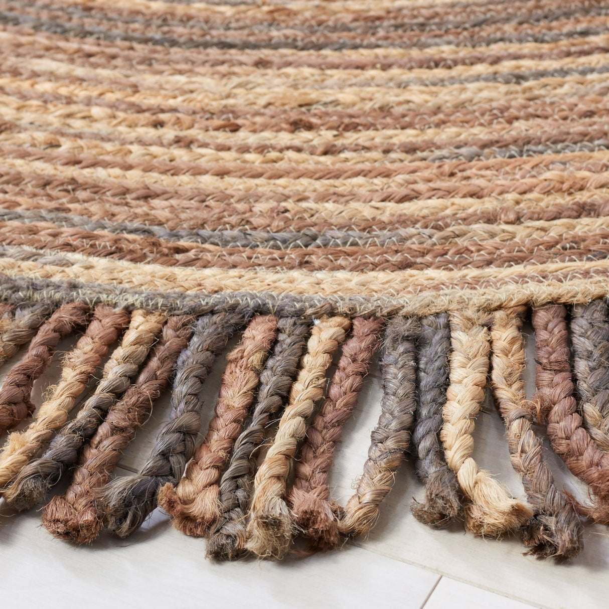 Braided Fringed Area Rug – Solid Color Handcrafted Floor Rug