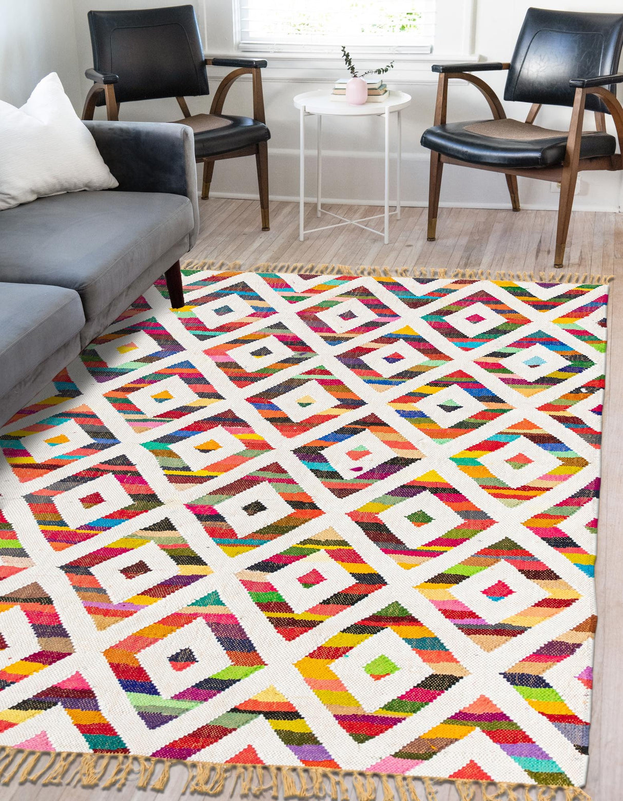 Hand Woven Chindi Trellis Rug