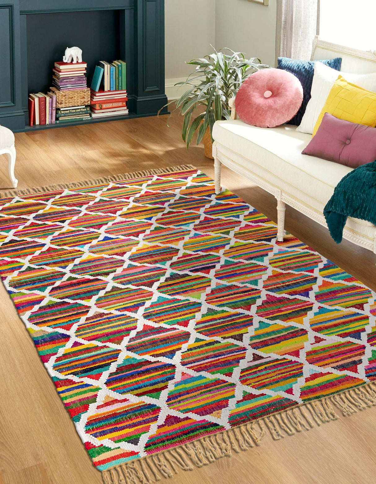 Hand Woven Chindi Trellis Rug