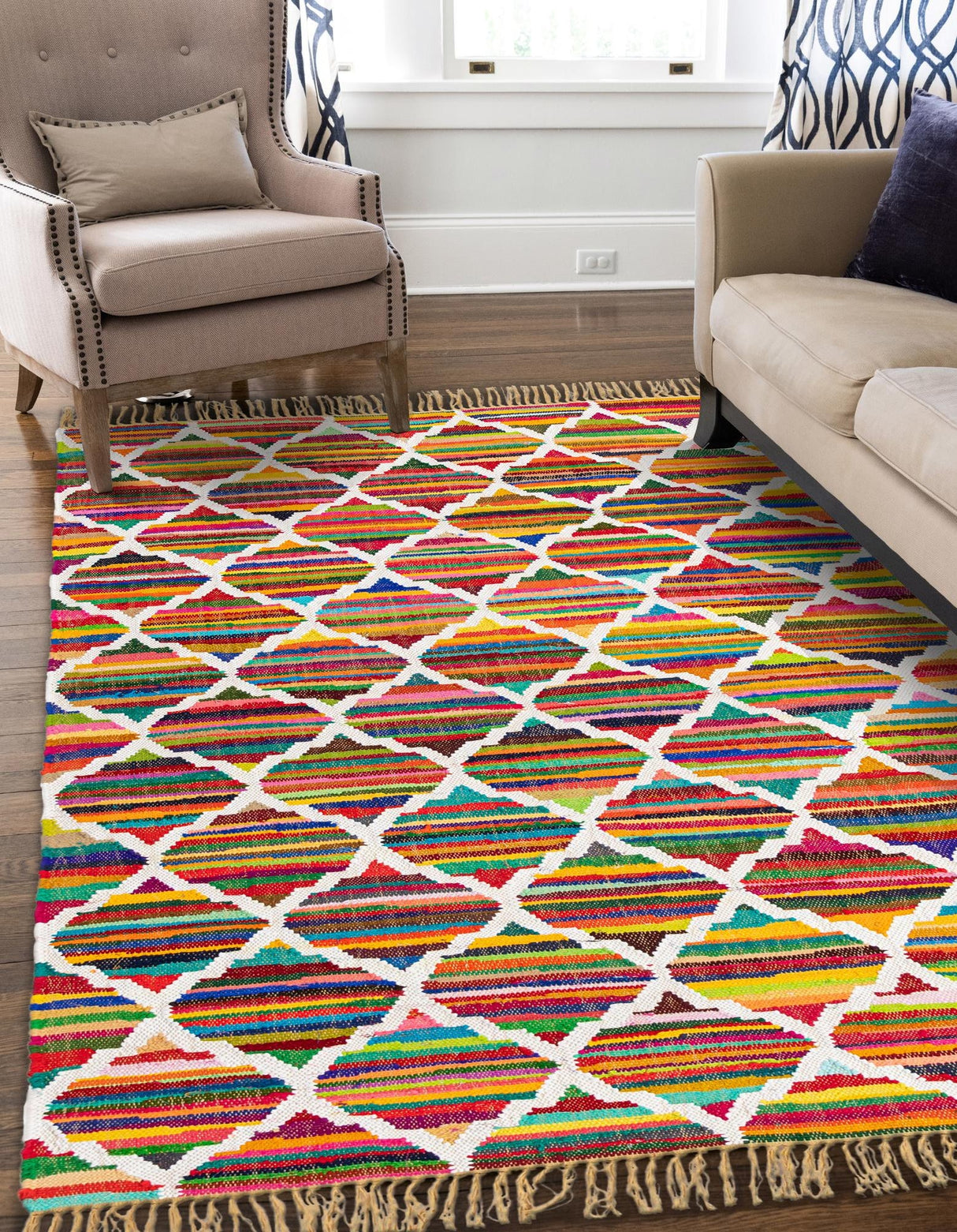 Hand Woven Chindi Trellis Rug