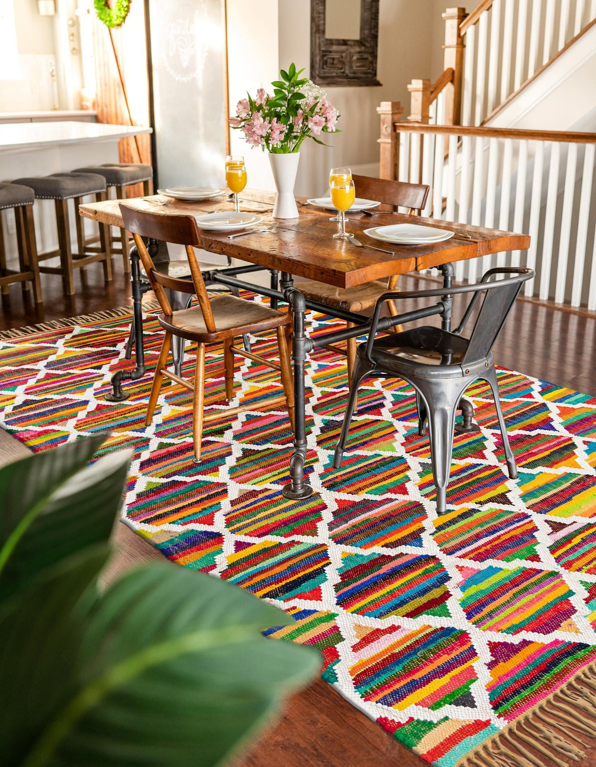 Hand Woven Chindi Trellis Rug