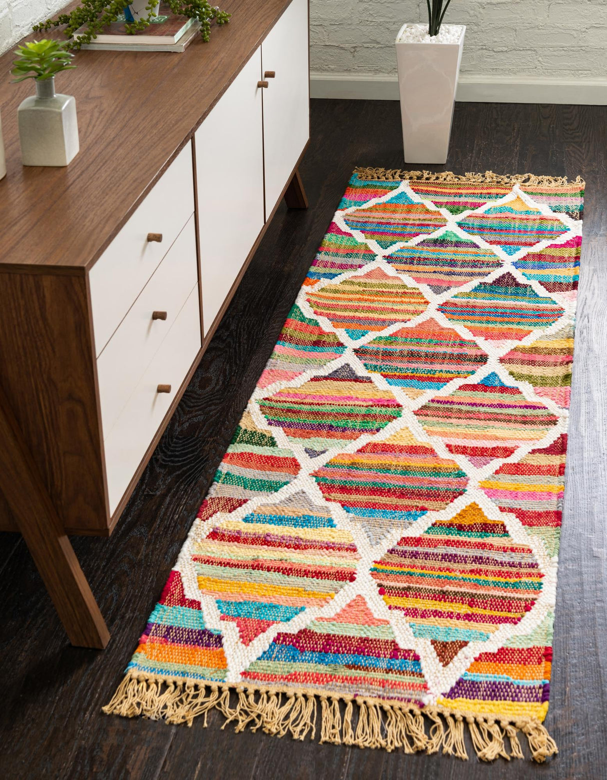 Hand Woven Chindi Trellis Rug