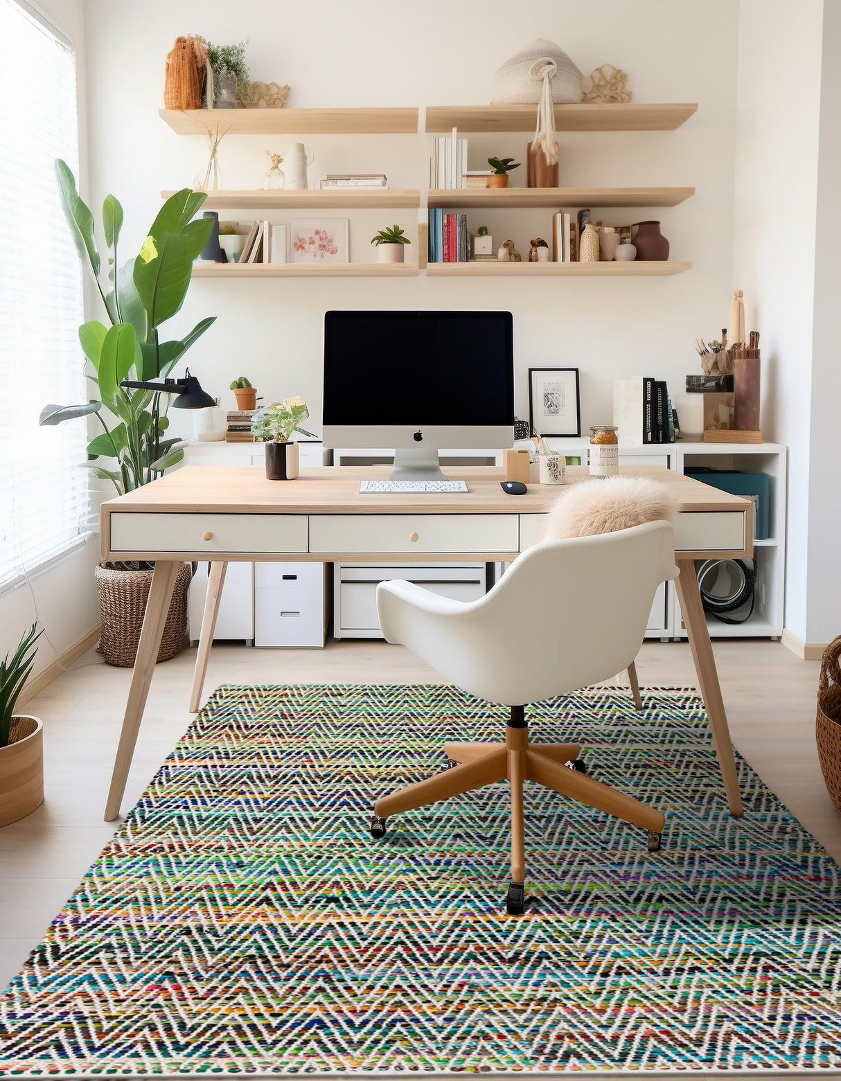 Indian Hand Braided Colorful Cotton Jute Rug