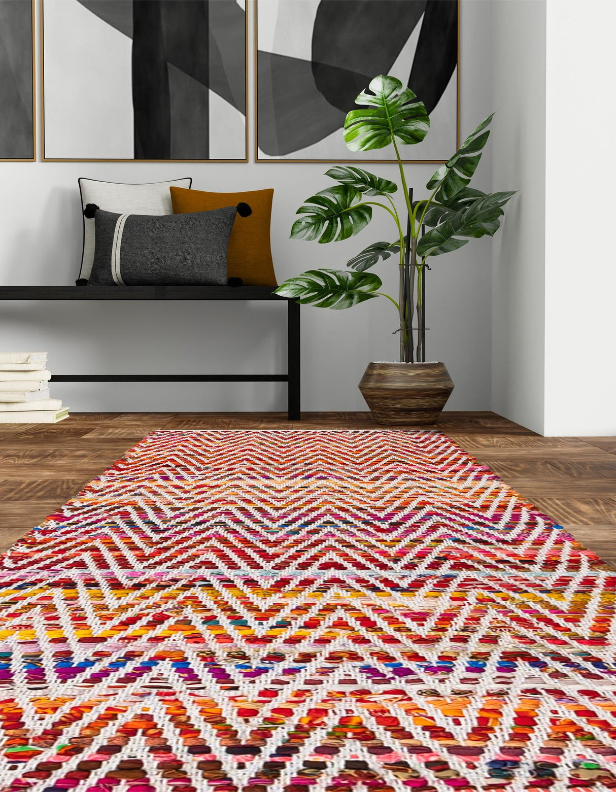 Indian Hand Braided Colorful Cotton Jute Rug