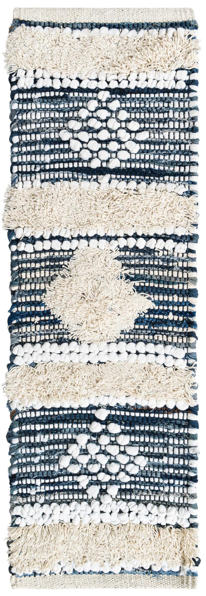 0' 9 x 2' 6 Hand Woven Cotton Ivory Chindi Stair Tread Rug