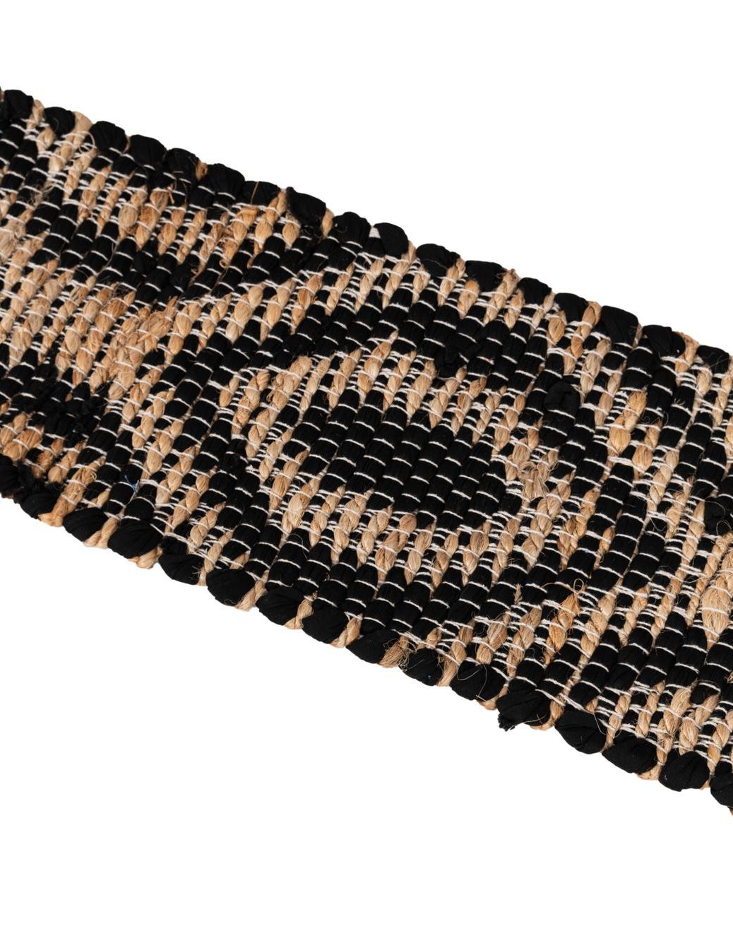 0' 9 x 2' 6 Hand Woven Chindi Jute Stair Tread Rug, Jute and cotton hearth rug