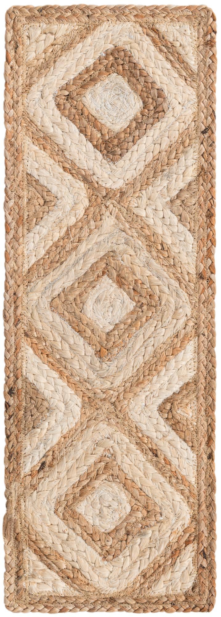 0' 9 x 2' 6 Hand Braided Jute Stair Rug, Natural fiber Stair Tread Rug