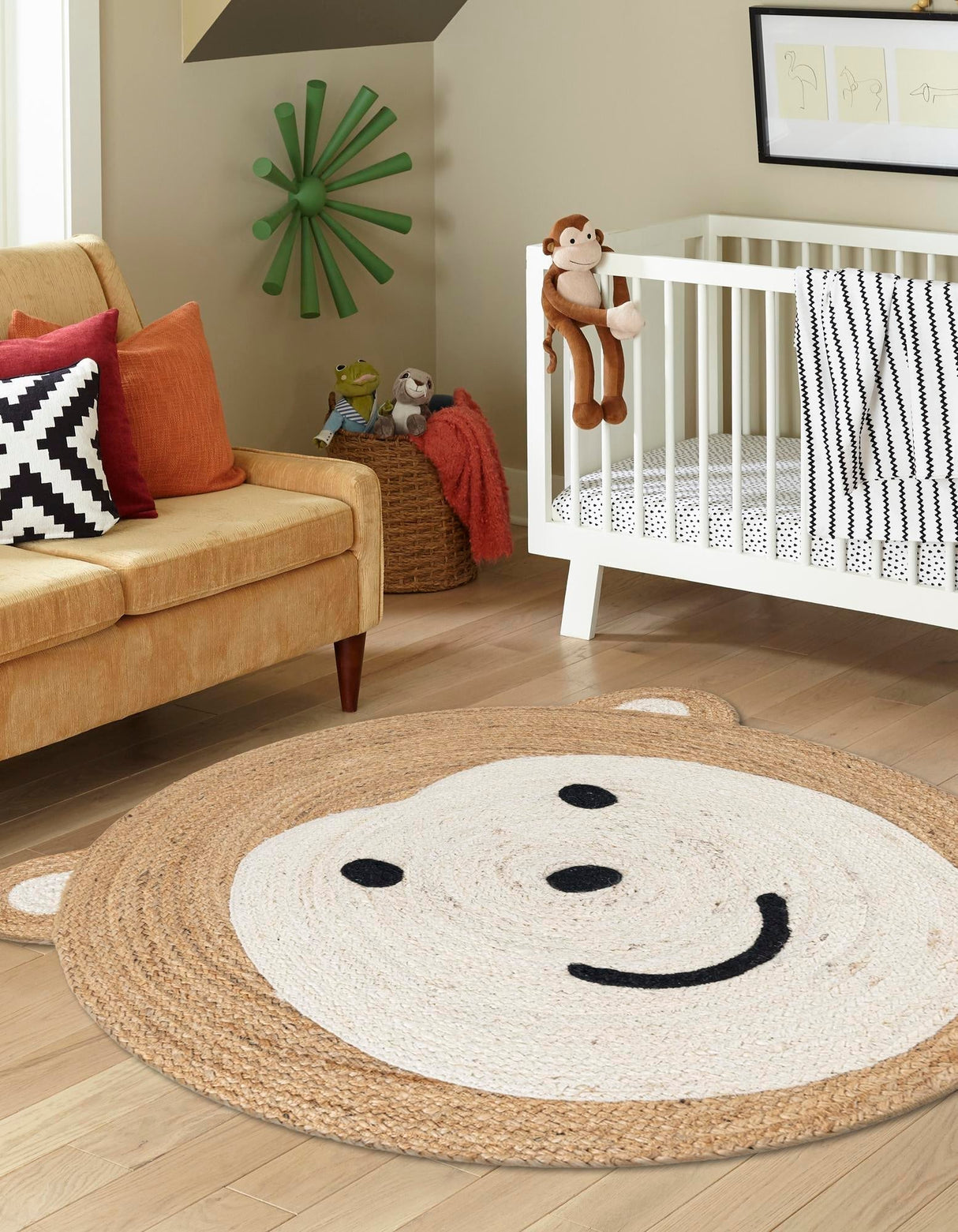 Round Jute Rug for Kids – Hand Braided Natural Rug for Nursery or Bedroom