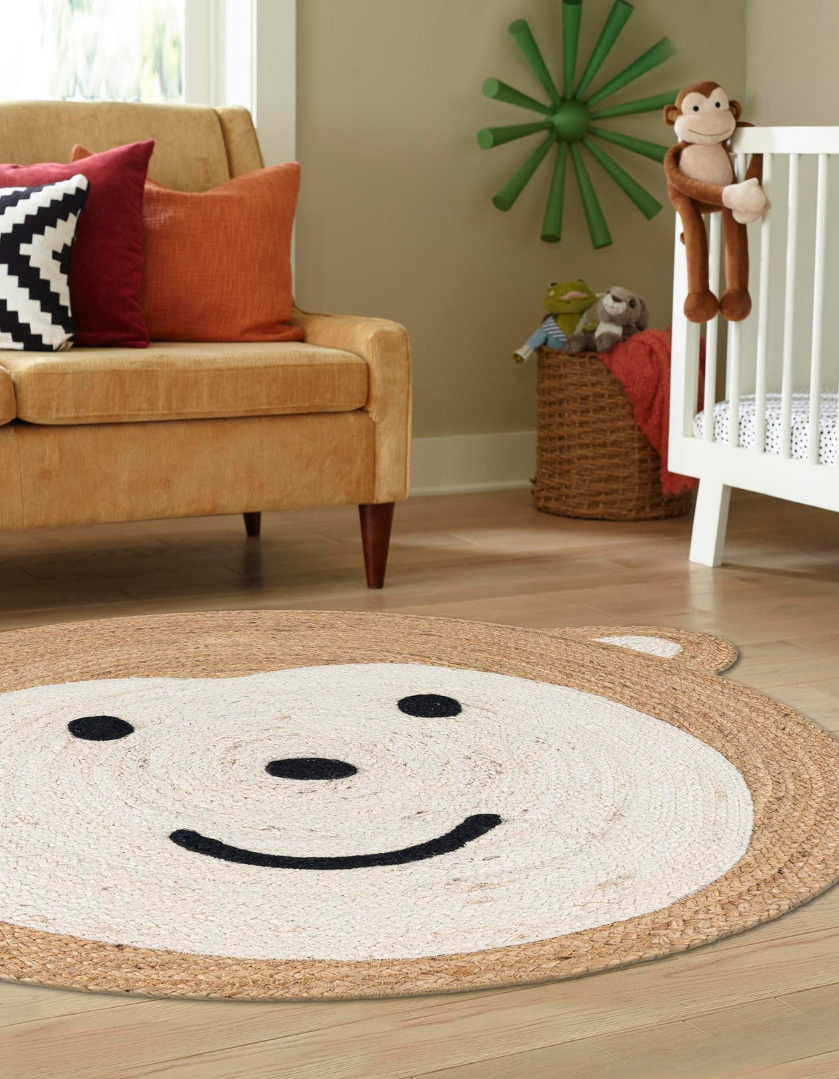 Round Jute Rug for Kids – Hand Braided Natural Rug for Nursery or Bedroom