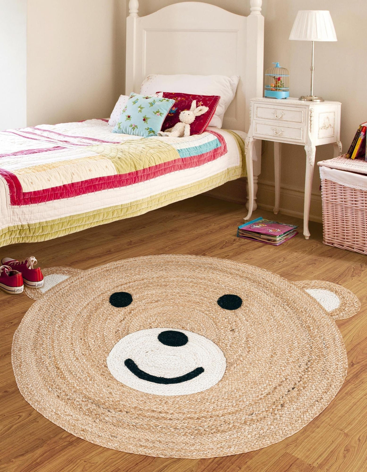 Round Jute Rug for Kids – Hand Braided Natural Rug for Nursery or Bedroom