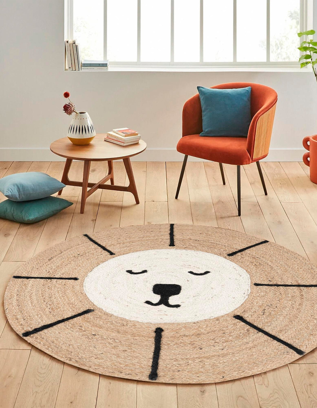 Round Jute Rug for Kids – Hand Braided Natural Rug for Nursery or Bedroom
