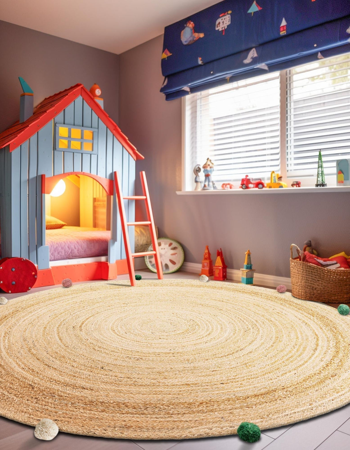 Round Jute Rug for Kids – Hand Braided Natural Rug for Nursery or Bedroom