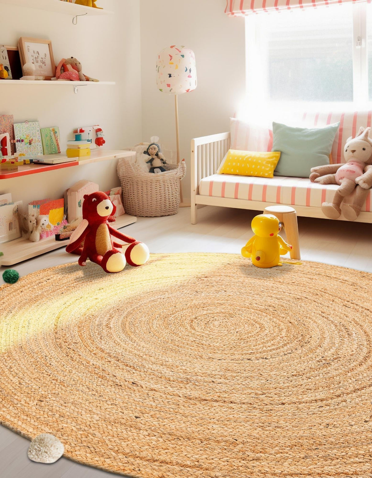 Round Jute Rug for Kids – Hand Braided Natural Rug for Nursery or Bedroom