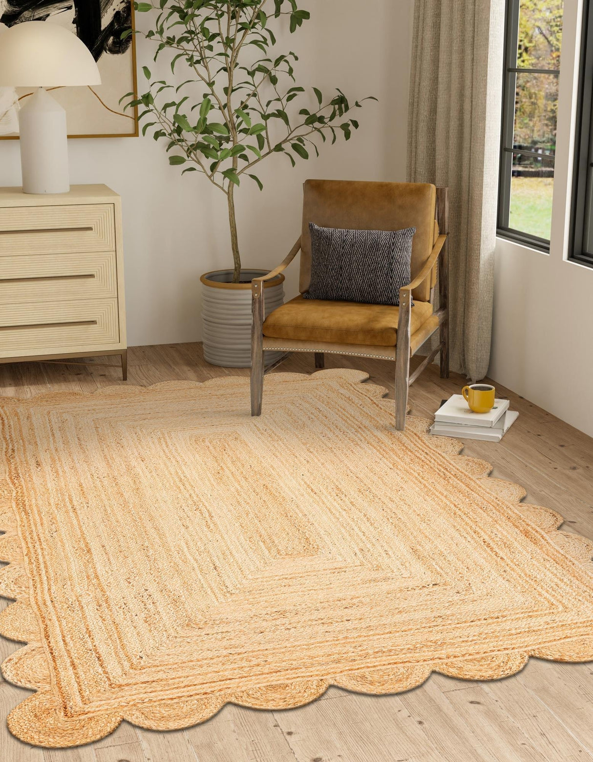 Hand Scallop Braided Jute Rug – Natural Fiber Rug with Decorative Edge