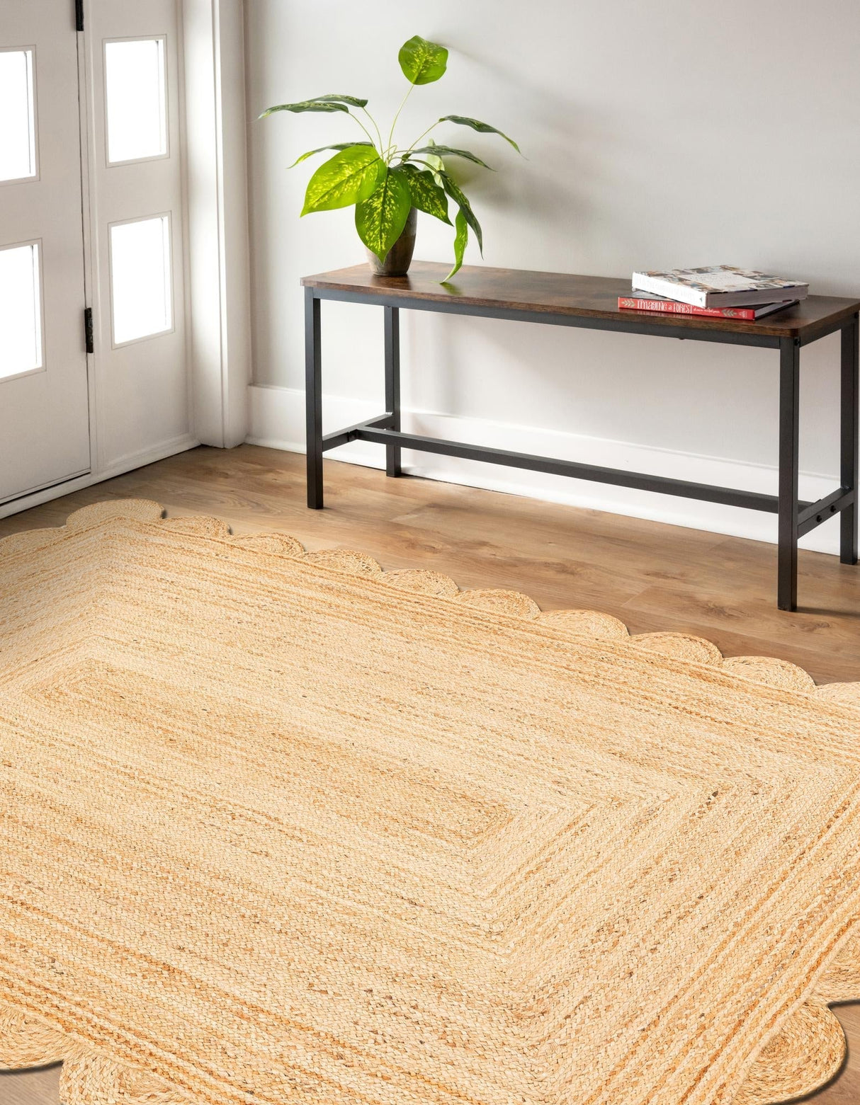 Hand Scallop Braided Jute Rug – Natural Fiber Rug with Decorative Edge