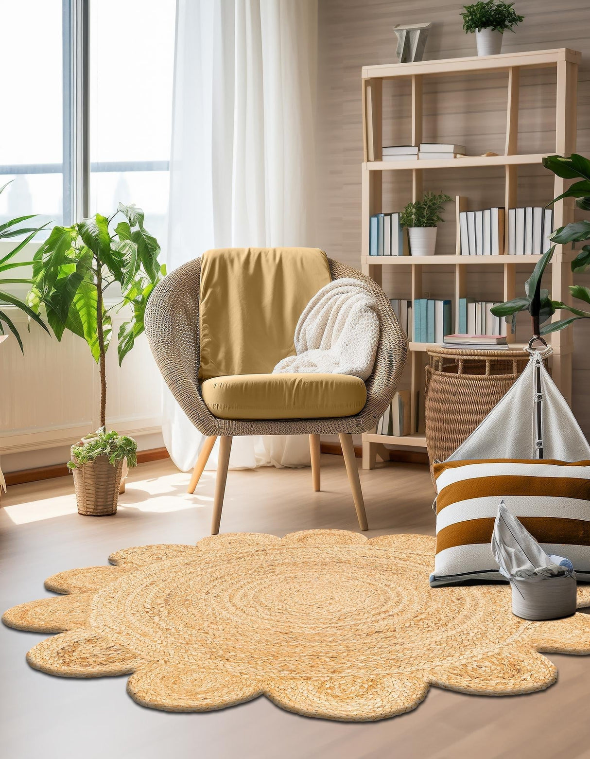 Hand Scallop Braided Jute Rug – Natural Fiber Rug with Decorative Edge