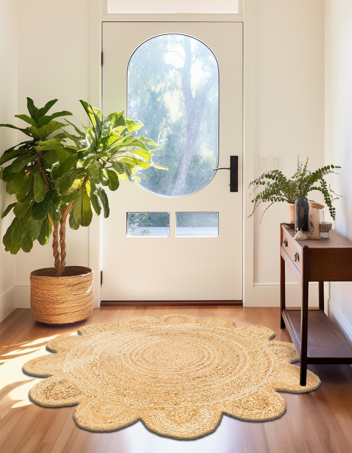 Hand Scallop Braided Jute Rug – Natural Fiber Rug with Decorative Edge