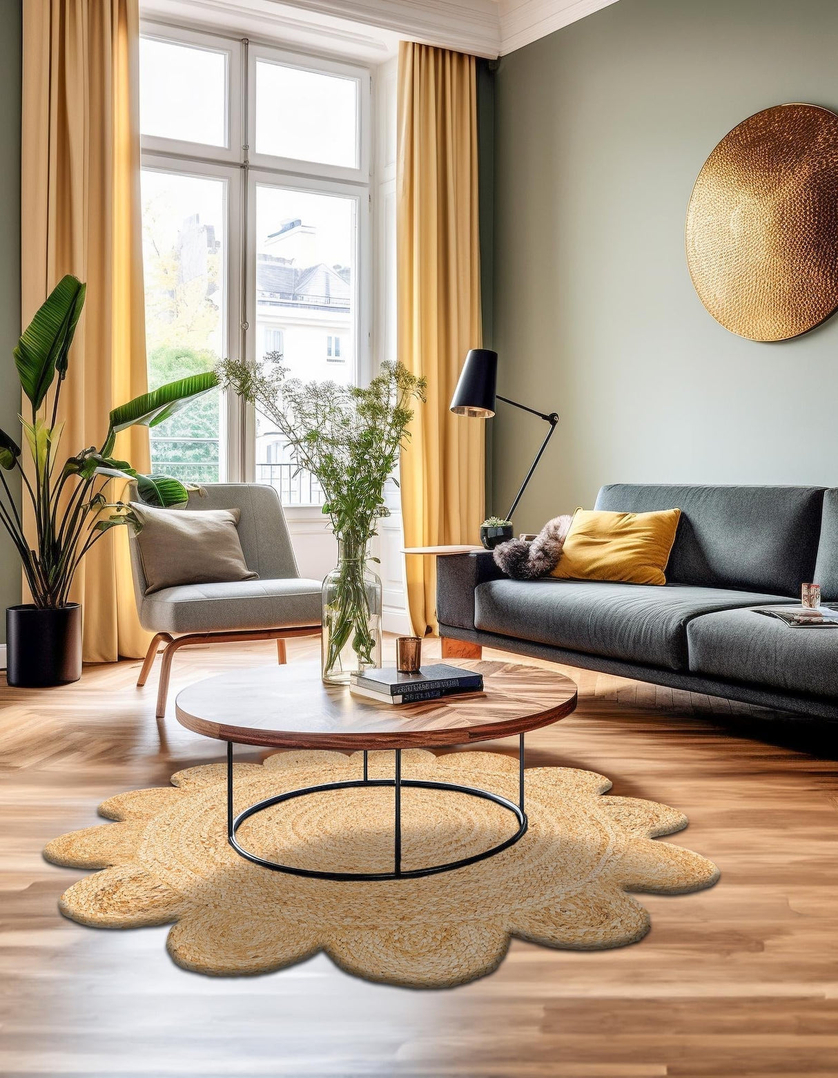 Hand Scallop Braided Jute Rug – Natural Fiber Rug with Decorative Edge