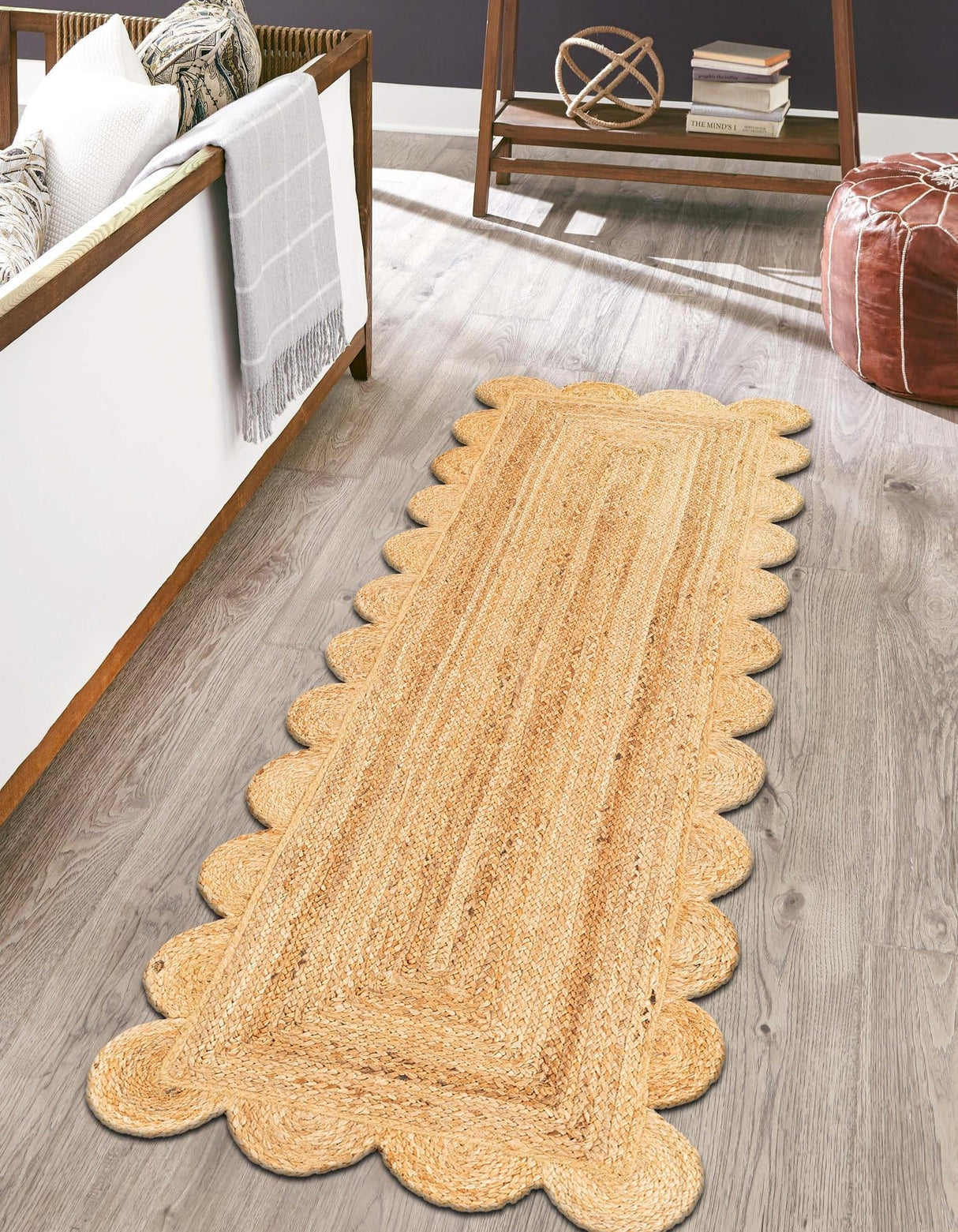 Hand Scallop Braided Jute Rug – Natural Fiber Rug with Decorative Edge